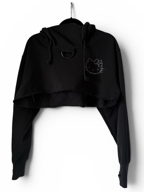 Dolls Kill Tops - Black Cropped Hoodie with Hello Kitty design